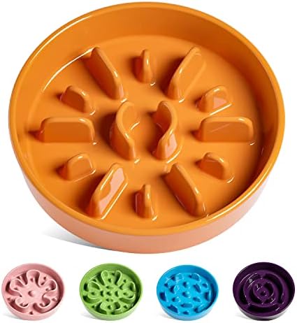 LE TAUCI Dog Bowls Slow Feeder Ceramic, 1.5 Cups Slow Feeding Dog Bowl Small Medium Breed, Puppy Bowl for Fast Eaters, Sun Orange by LETAUCI