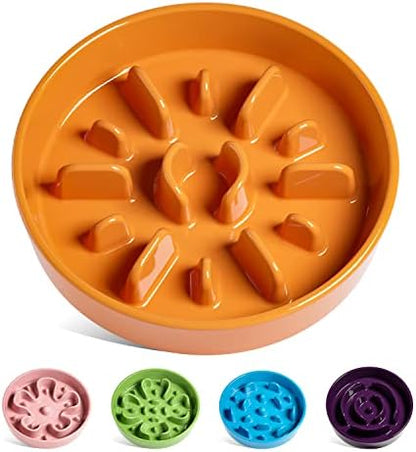 LE TAUCI Dog Bowls Slow Feeder Ceramic, 1.5 Cups Slow Feeding Dog Bowl Small Medium Breed, Puppy Bowl for Fast Eaters, Sun Orange by LETAUCI