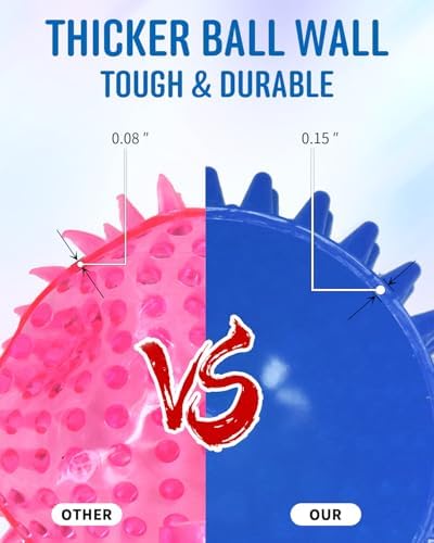 Pweituoet 4.5” Heavy Duty Squeaky Dog Balls for Medium Large Dogs, Dog Toys for Aggressive Chewers, Spike Ball Toys for Clean Teeth and Training(2 Pack) (4.5" red and Blue) - Image 3