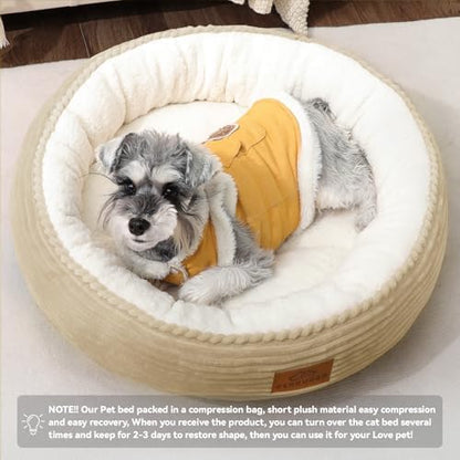 Zerbuger 23in Camel Round Dog Bed Sofa for Dogs Cats, Machine Washable - Image 3