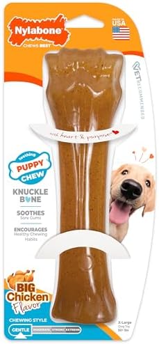 Nylabone Puppy Chew Teething Knuckle Bone Dog Chew Toy, Chicken Flavor by Nylabone