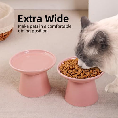 Ceramic Elevated Cat Food Bowls,6.2" Wide,2-Pack,Pink - Image 3