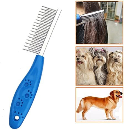 Long Hair Dog or Cat Comb Grooming with Short and Long Teeth Dematting Knots Tangles Remover Combs Detangler Tool Suitable for Dogs Cats Poodle HorseStainless Steel Pin - Image 3