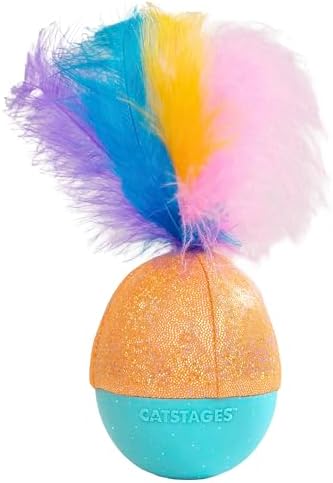 Catstages Whack N' Wobble Ball Intearctive Cat Toy, Weighted Ball with Feathers, Bell, Glitter Fabric & Catnip Oil, Turquoise by Catstages