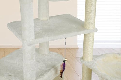 Wang Xin Four Layer Big Cat Tree with Huge Cat Condo and Two Hammocks Scratch Pad,Beige - Image 5