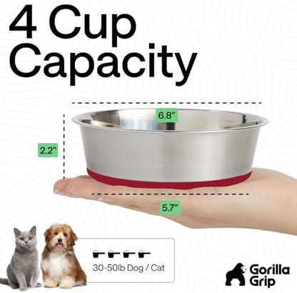 GORILLA GRIP Dog Bowl, Food Grade Stainless Steel Water Bowls, 4 Cup Red - Image 4