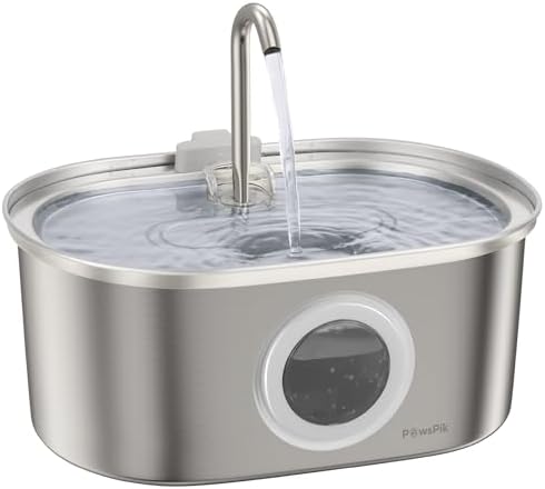 PawsPik SS-01 Stainless Steel Faucet-Design Cat Fountain 108.2 oz by PawsPik