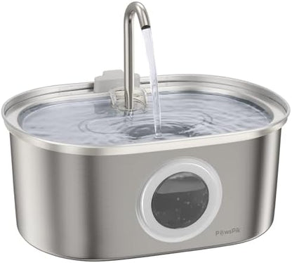 PawsPik SS-01 Stainless Steel Faucet-Design Cat Fountain 108.2 oz by PawsPik