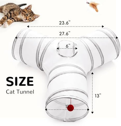 Tempcore Cat Tunnel, 3-Way Collapsible Toy for Indoor Cats, White & Grey - Image 4
