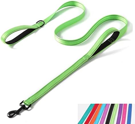 Reflective Nylon Dog Leash Heavy Duty, Two Handles with Padded for Extra Control Outside Durable Training Lead for Small Medium Large Breed Pet Dogs, 6ft Long 1-inch Width, Green by YOUALSO