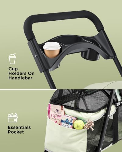 GTPLAYER Foldable Pet Stroller for Small Dogs and Cats, Holds Up to 33 lb, 4 Wheel, Full Mesh Ultra Breathable, Safety Tethers, Cup Holder & Poop Bags Included, Mint Green - Image 6