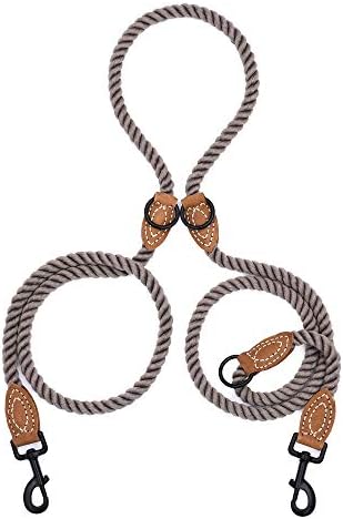 Mile High Life Double Dog Leash - Hands Free, Multifunctional Dual Dog Leash, 360° Swivel, Leather Tailored Connection for Two Dogs (Camel, 8FT) by MileHighLife