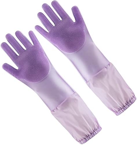 WAYUTO Long Sleeve Silicone Grooming Gloves: Cat Bathing, Dog Massaging, Hair Removal, Pet Shampoo for Kitchen, Bathroom, and Pet Shop Use - Purple by WAYUTO