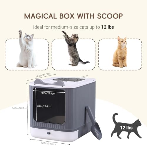 Covered Cat Litter Box with Lid for Kitten to Medium, Grey-White - Image 3