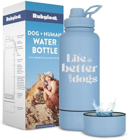 Rubyloo Dog Water Bottle w/Detachable Bowl for Dog Lovers, Life is Better by Rubyloo