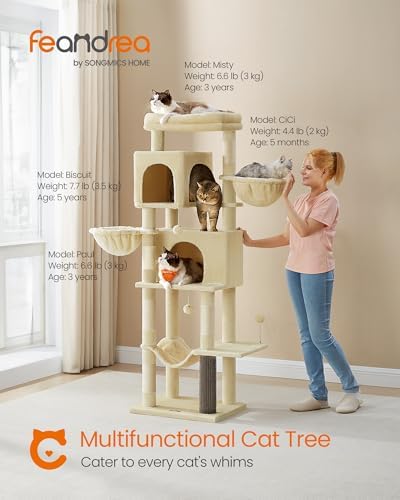 Feandrea Cat Tree, 69-in Large Cat Tower, Multi-Level Condo, Sand Beige - Image 2
