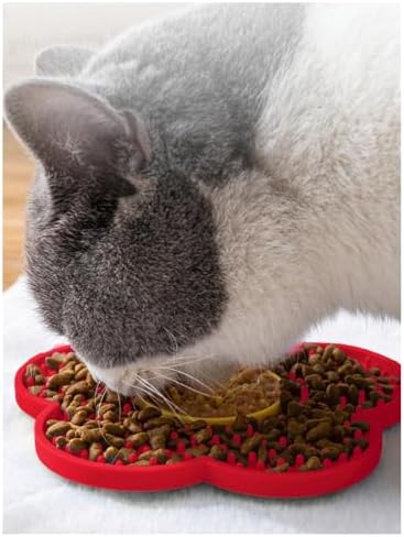 QWINEE Lick Mat for Dogs Cats Flower Shaped Pet Slow Feeder Dog Cat Puppy Bowl Lick Pad for Dog Fun Alternative to Slow Down Eat for Small Medium Large Dogs Red One-Size - Image 6