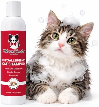 Warren London Hypoallergenic Cat Shampoo + Conditioner – Unscented 8 oz | Shea Butter Moisturizes Dry Skin & Reduces Dandruff | Soap-Free 2-in-1 for Dander & Allergy Control | Made in USA by WarrenLondon