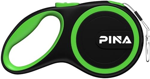 PINA Retractable Dog Leash, 10ft Dog Leash for Small Dogs Up to 33lbs, 360° Tangle-Free Strong Reflective Nylon Tape, with Anti-Slip Handle, One-Handed Brake, Lock - Black Green by PINA