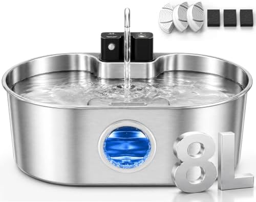 8L/270oz Cordless Stainless Steel Dog Water Fountain Pet Fountain by SohoTeco