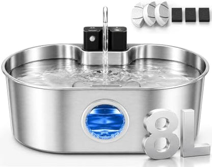 8L/270oz Cordless Stainless Steel Dog Water Fountain Pet Fountain by SohoTeco