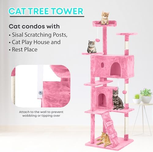 FDW | 70" Cat Tree Tower | Pink | Multi-Level Indoor Activity Center - Image 6