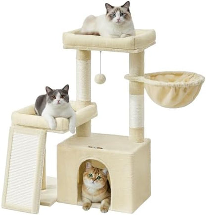Feandrea Cat Tree, 33.8" Cat Tower Condo, Scratching Posts and Ramp, Beige by FeandreabySONGMICSHOME
