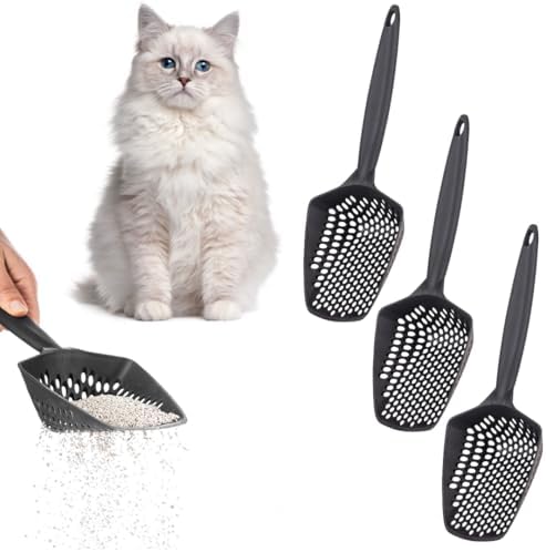Set of 3 Cat Litter Scoop with Small Holes for Fine Litter, Hanging Handle Deep Reptile Terrarium Sand Sifter, Poop Scooper Rabbit Pooper Lifter Kitten Sifting Shovel (Black, Set of 3) by EYNEL