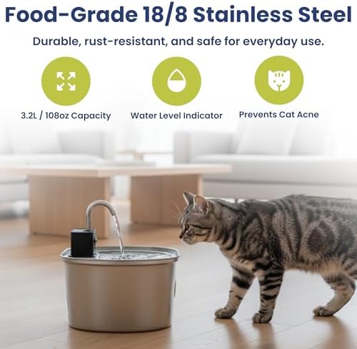 PawsPik Cordless Automatic Dog & Cat Water Fountain Stainless Steel, 3.2-L - Image 4
