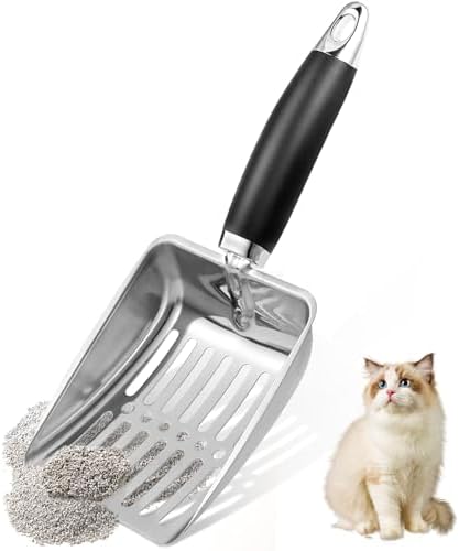 Stainless Steel Cat Litter Scoop,Metal Cat Litter Scoop,Kitty Metal Scooper,Sturdy Mesh Scooper,Suitabla cat Scooper for Cat Litter Box(Sliver) by NewGF