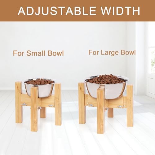 Elevated Dog Bowl Stand Adjustable Dog Food Holder 7”H Small Bamboo - Image 2