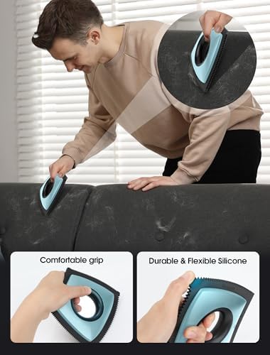 Dog Hair Remover for Car, Pet Hair Removal Tool Mini, Reusable Dog Hair Remover for Couch Lint Carpet Clothing Bedding, Cat Hair Remover Furniture Fur Remover Car Detailing Blue - Image 3