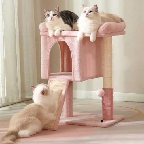 Cute Cat Tree 28” Pink Cat Tower with Top Large Bed 20x13” by Pawfessor