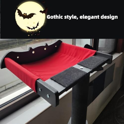 Cat Window Perch with Scratching Post Strong Supported - Large Hammock Bed for Cats Inside - Solid Wood Seat, Soft Cushion - Rustic Indoor Cat Tree Shelf for Sunbathing (Black, Large 2) - Image 7