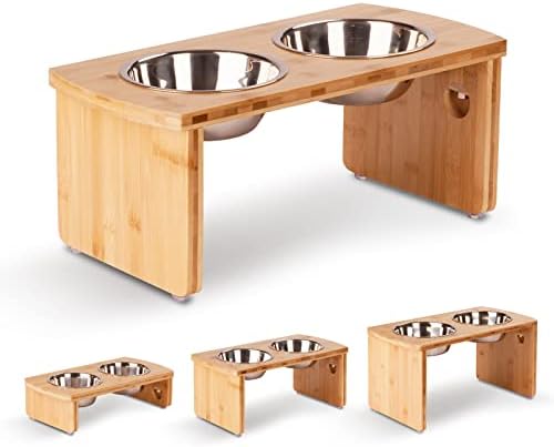 Elevated Dog Bowls, Bamboo Raised Dog Bowl for Medium Dogs, with 2 Stainless Steel Bowls (7'' Tall-40 oz Bowl) by JoyoPawFamily