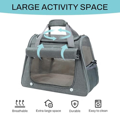 Airline Approved Soft-Sided Pet Carrier for Cats & Small Dogs - Ventilated Travel Bag with Removable Mat, Under 15 lbs, Grey - Image 2