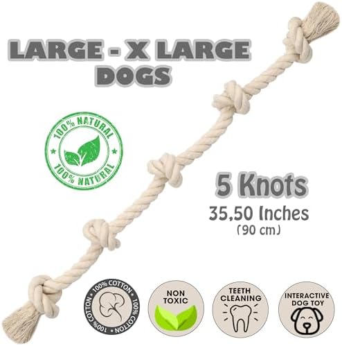 Barida Natural White Tough Dog Rope. Premium Non-Toxic Cotton Interactive Large Dog Toys, Tug of War, Chew Rope - Image 2