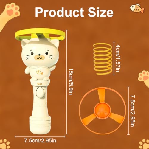 Cat Fetch Toy Flying Disc Cat Propeller Toy Set 2 Launchers 19 Discs 8 Springs Glow in the Dark Fast Reload Interactive Launcher for Indoor and Outdoor - Image 2