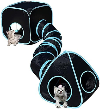 GONPETGP Cat Tunnels for Indoor Cats with Cube Tent Toys Combo, Pop Up Collapsible Crinkle Interactive Peek Hole, Cat Tube with Play Ball and Bell for Kitten, Puppy, Kitty, Rabbit - Set of 3 by GONPETGP