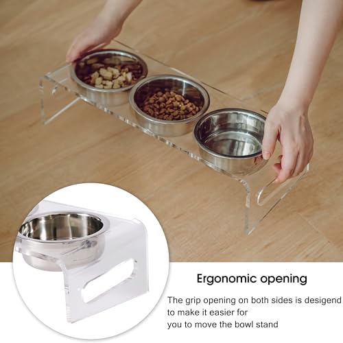 Tilted Raised Elevated Food and Water Bowls Stand for Cat or Small Dogs - Puppy's Clear Acrylic Stainless Steel 3 Dishes Holder for Boy or Girl Pet by WBhonghui (Clear-3bowls) - Image 4
