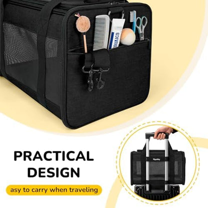 Hipubby Cat Carrier Dog Carrier for Pets Up to 16 Lbs, Soft-Sided Pet Travel Carrier for Cats and Small Dogs, Airline Approved Pet Carrying Case with Shoulder Strap & Removable Mat - Black - Image 5