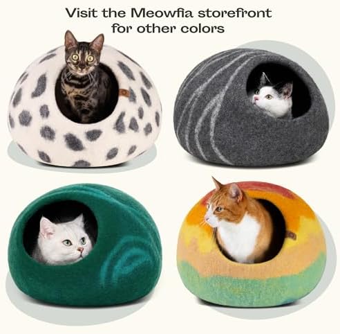 MEOWFIA Cat Cave - Merino Wool Bed for Indoor Cats (Emerald, Medium) - Image 7