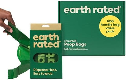 Earth Rated Dog Poop Bags for Dogs, 600 Easy Tie Handle Bags, Unscented by EarthRated