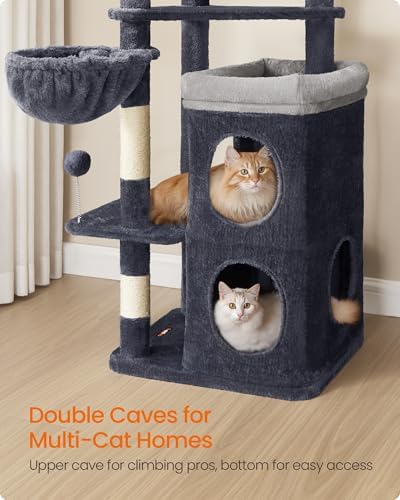 Feandrea Cat Tree Indoor, 60" Multiple-Level Plush Cat Tower, Dark Gray - Image 3