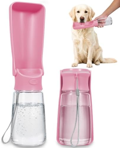 Foldable Dog Water Bottle, 19 oz Leak Proof Portable Dispenser (Pink) by COMTENS