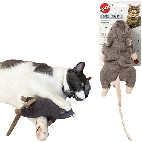 SPOT Big Mouse Bertha Cat Toy with Catnip – Lifelike Plush Mouse, Crinkle Sound, Large 7in Size, for Cuddling, Chasing, Playing – Assorted Colors by SPOT