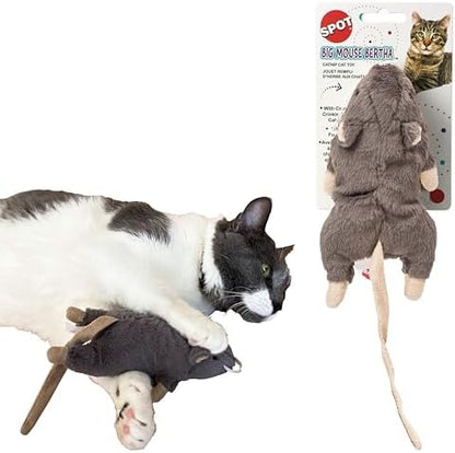 SPOT Big Mouse Bertha Cat Toy with Catnip – Lifelike Plush Mouse, Crinkle Sound, Large 7in Size, for Cuddling, Chasing, Playing – Assorted Colors by SPOT