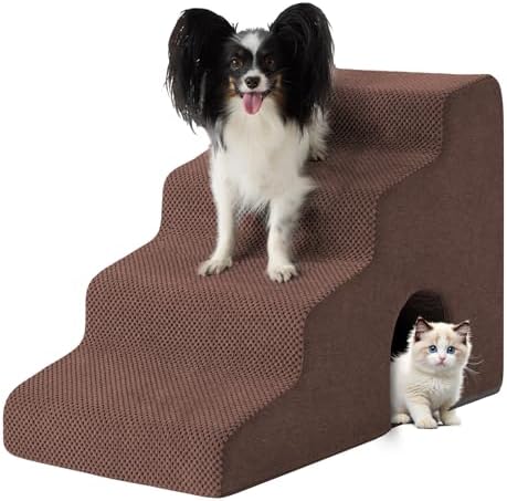 Ahpmeoa Dog Stairs for Bed 19.5’’ H, 4-Step Dog Steps for High Bed, Brown by Ahpmeoa