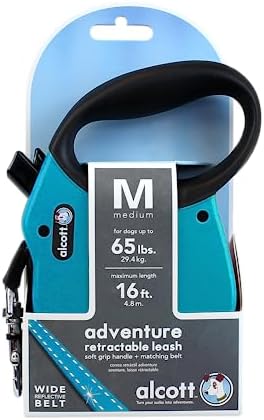 Alcott Adventure Retractable Reflective Belt Leash – 16 Feet – Medium for Dogs up to 65 lbs, Blue with Black Soft Grip Handle, Blue – Durable & Comfortable Dog Leash - Image 2