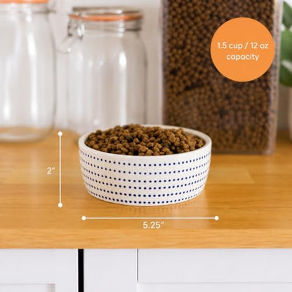 Pearhead Ceramic Cat Bowl, Holds 12 oz, Blue Dots - Image 3